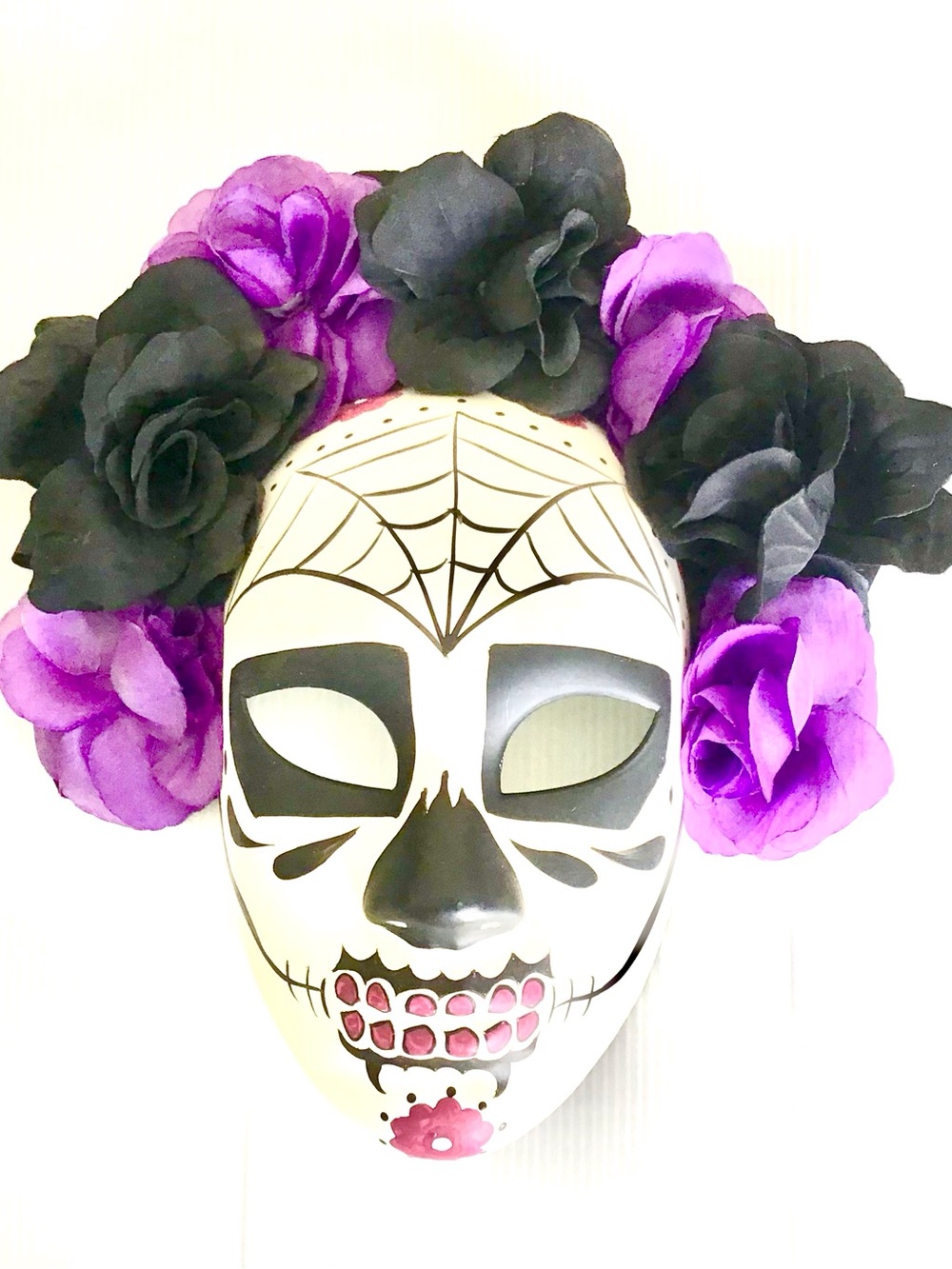 Purple & Black Floral Sugar Skull Face Mask